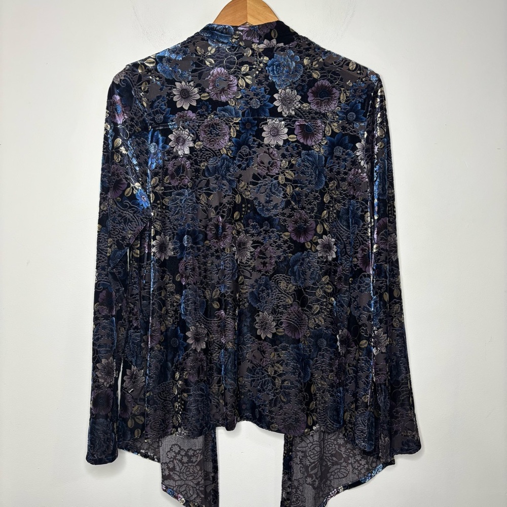 ZOA Velvet Burnout Iridescent Floral Open Cardigan M Lagenlook Boho Goth Fairy - Picture 4 of 16